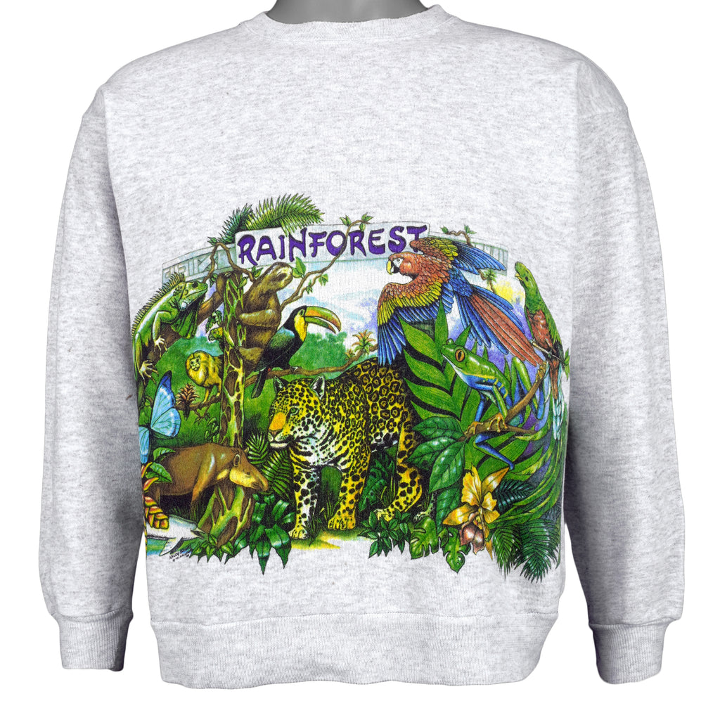 Vintage (Hanes) - Grey Rain Forest Crew Neck Sweatshirt 1990s Medium Vintage Retro