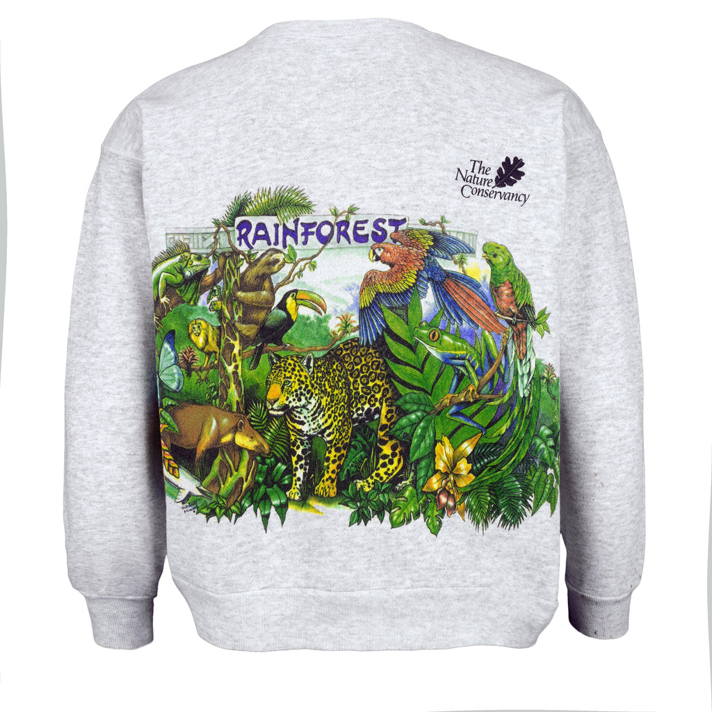 Vintage (Hanes) - Grey Rain Forest Crew Neck Sweatshirt 1990s Medium Vintage Retro