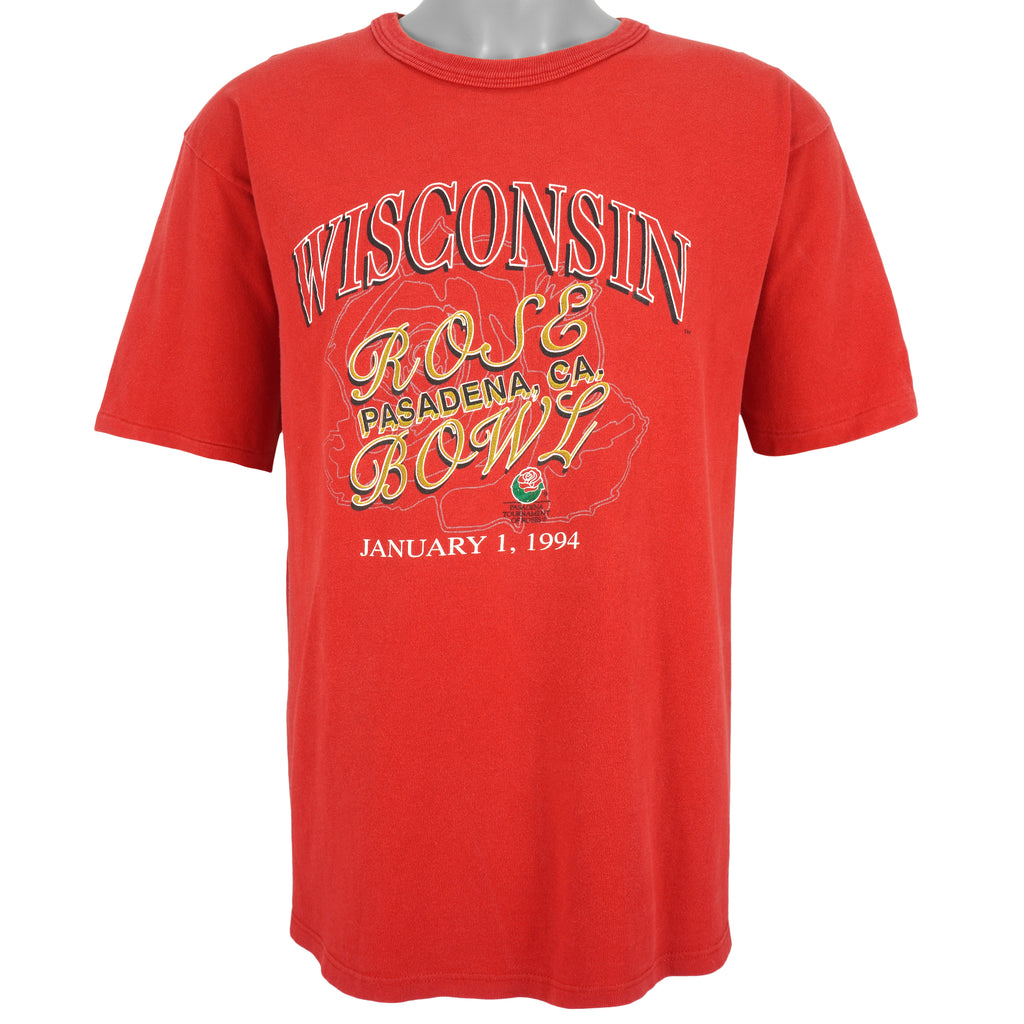 Champion - Wisconsin Badgers, Rose Bowl Spell-Out T-Shirt 1994 Large Vintage Retro Football College