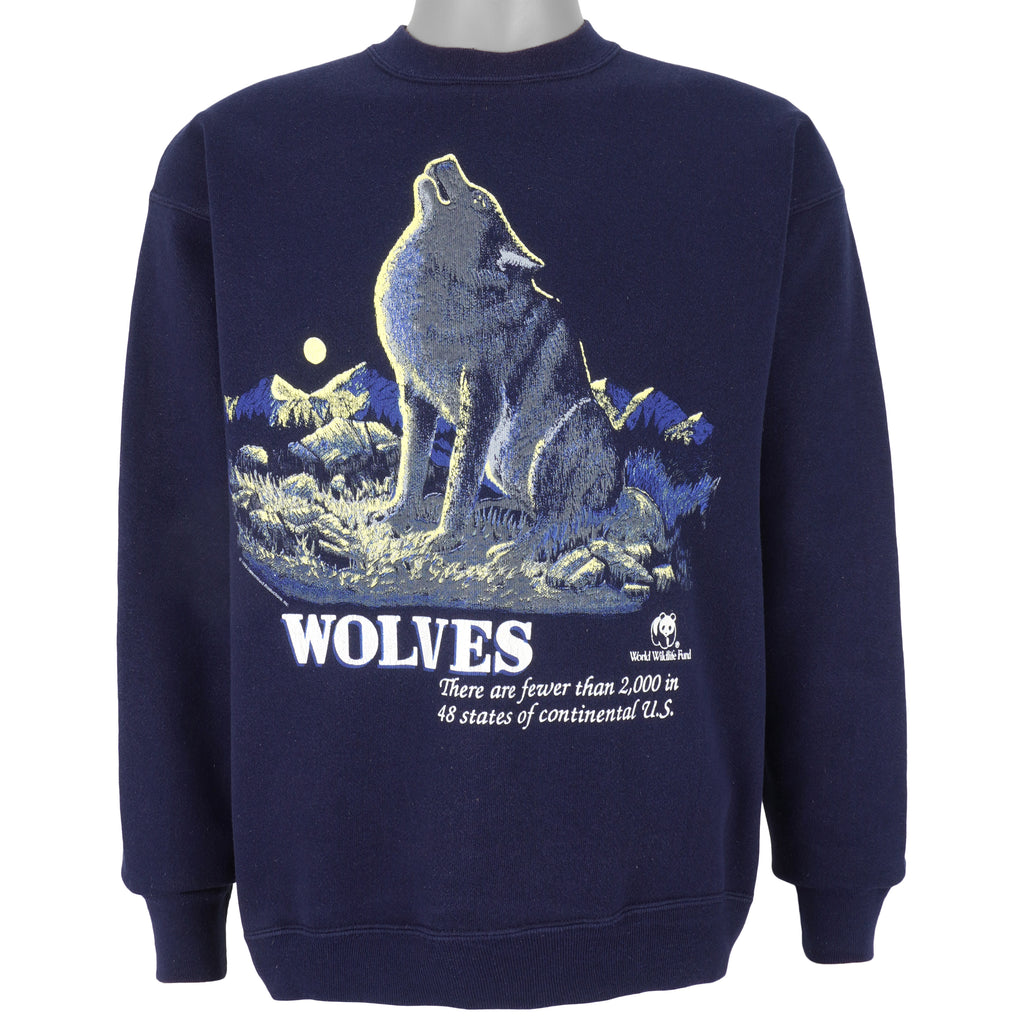 Vintage (Artex) - Blue Wolfe, Wildlife Fund Crew Neck Sweatshirt 1990s Large Vintage Retro