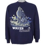 Vintage (Artex) - Blue Wolves World Wildlife Fund Crew Neck Sweatshirt 1990s Large