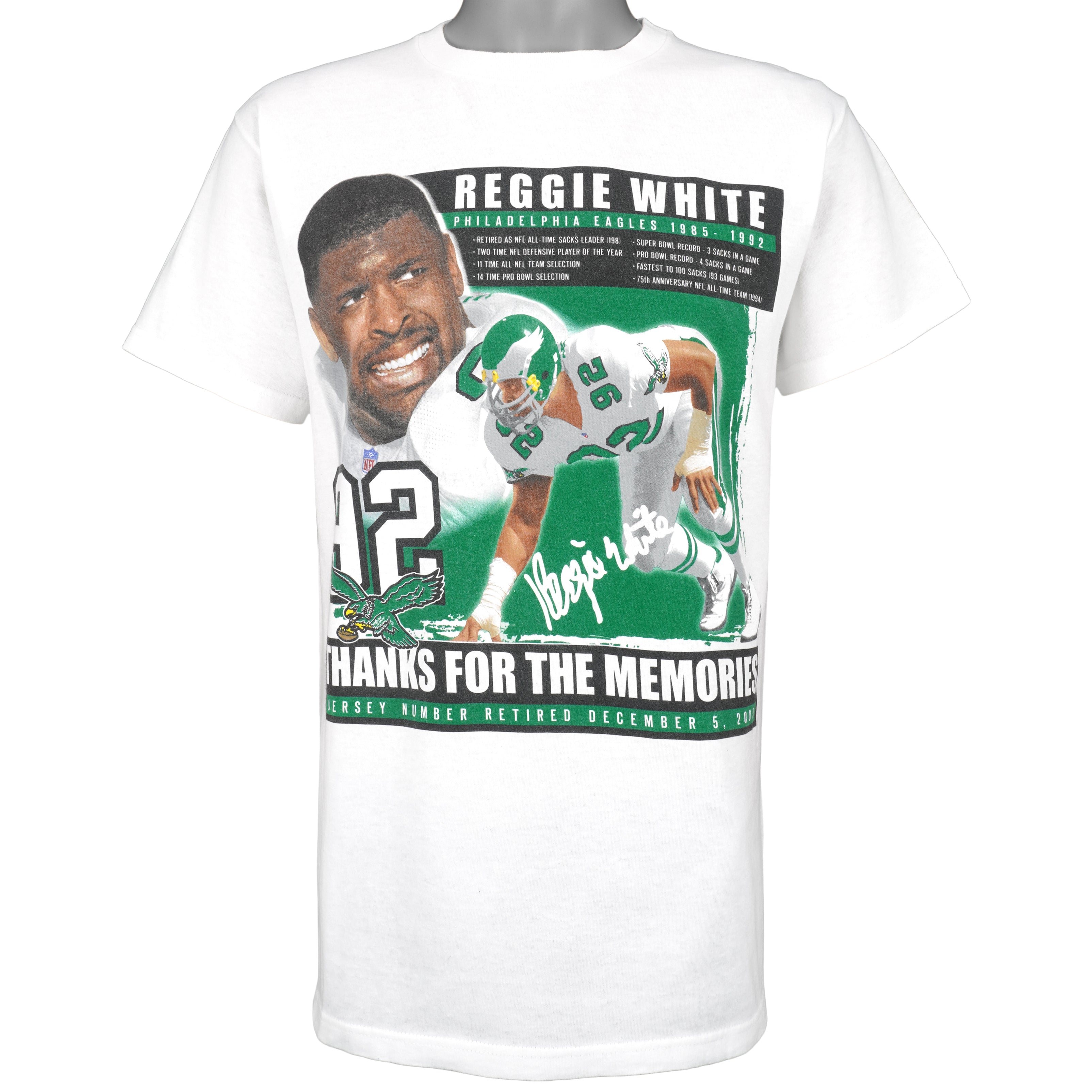 REGGIE WHITE PHILADELPHIA EAGLES VINTAGE 2004 MEMORIAL #92 T-SHIRT