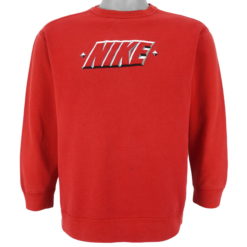 Nike - Red Big Spell-Out Crew Neck Sweatshirt 1990s Large Vintage Retro