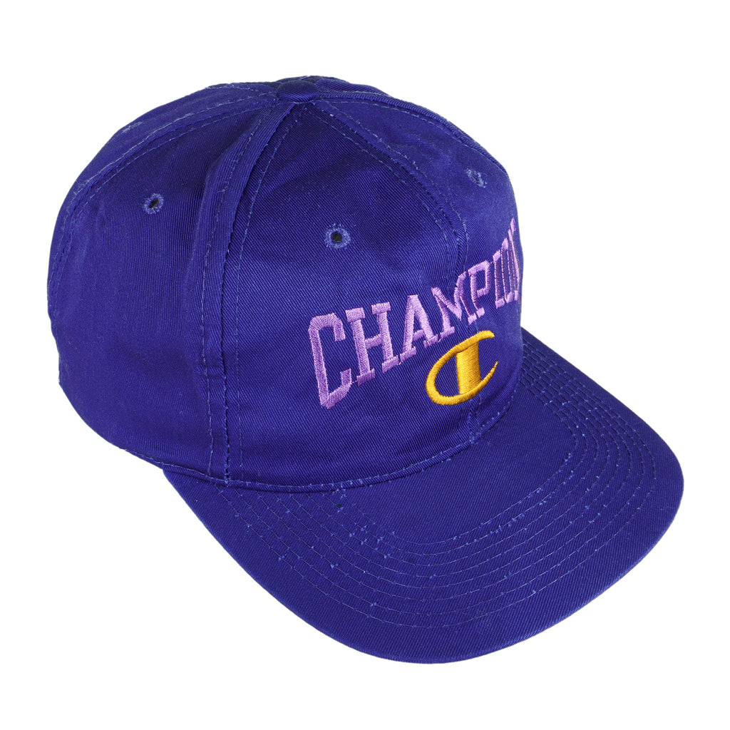 Champion - Blue Spell-Out Snap Back Hat 1990s OSFA Vintage Retro