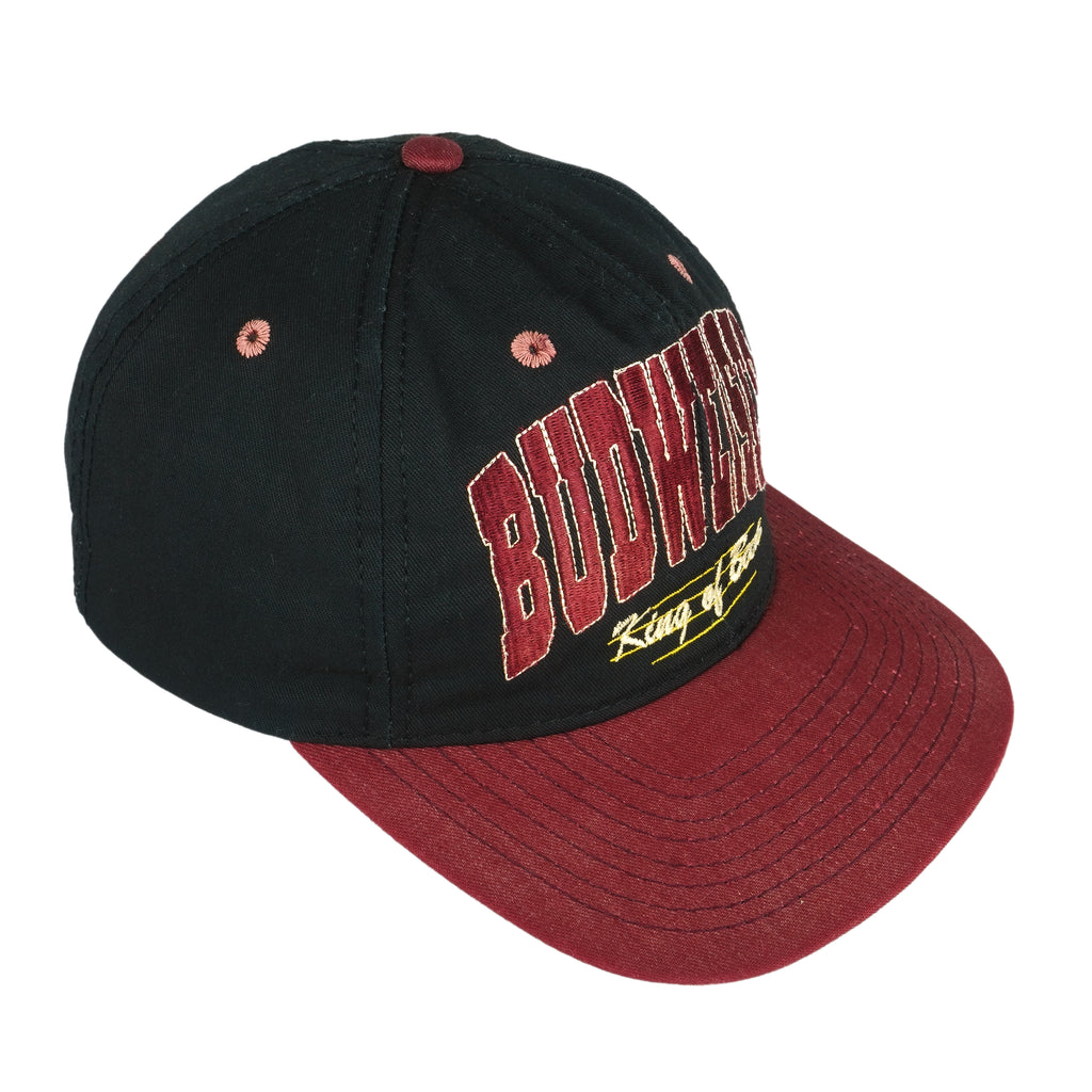 Budweiser - Black & Red Spell-Out Snap Back Hat 1990s OSFA Vintage Retro