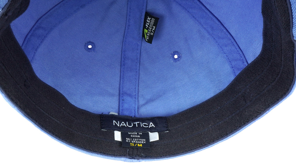 Nautica - Blue Big Logo Fitted Hat 1990s Small/Medium Vintage Retro