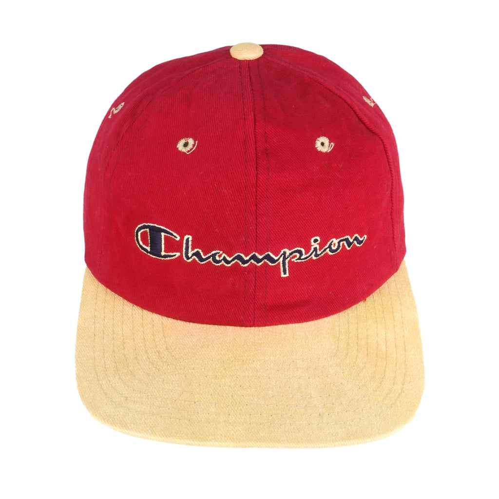Champion - Red Spell-Out Strap Back Hat 1990s OSFA Vintage Retro
