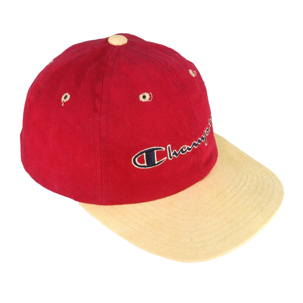 Champion - Red Spell-Out Strap Back Hat 1990s OSFA Vintage Retro