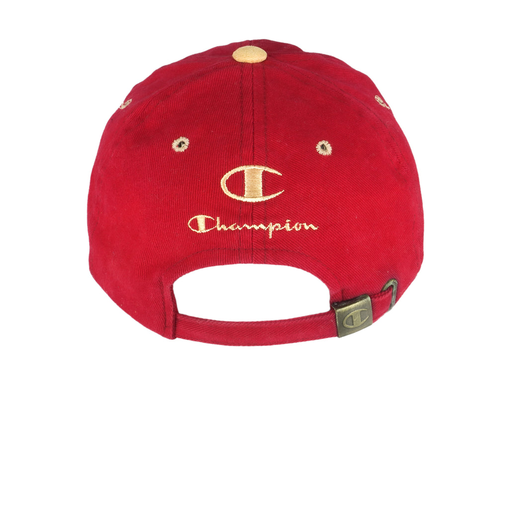 Champion - Red Spell-Out Strap Back Hat 1990s OSFA Vintage Retro