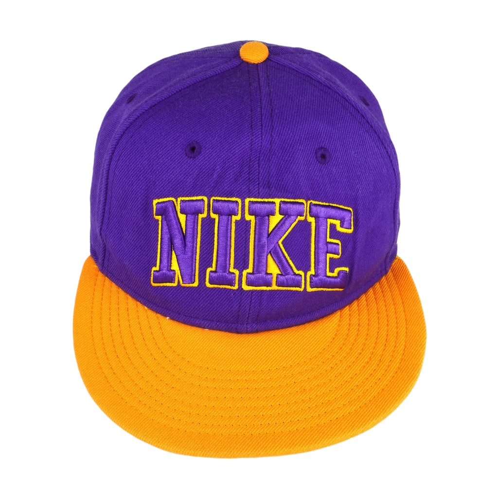 Nike - Purple Big Spell-Out & Logo Snap Back Hat 1990s OSFA Vintage Retro