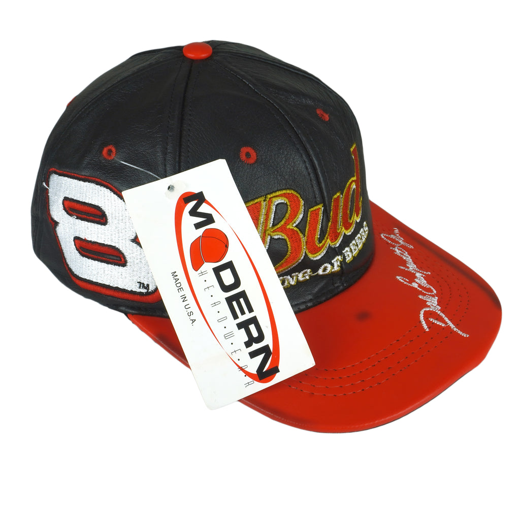 NASCAR (Modern Headwear) - Dale Earnhardt Jr. #8 - Budweiser Leather Strap Back Hat 1990s OSFA Vintage Retro