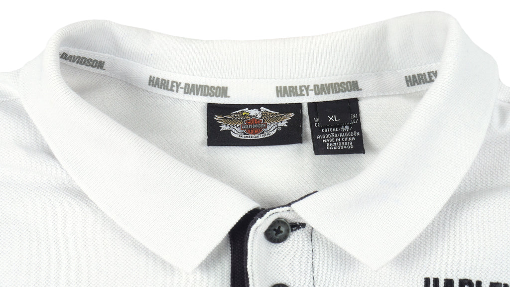Harley Davidson - Black & White Embroidered Polo T-Shirt 1990s X-Large Vintage Retro