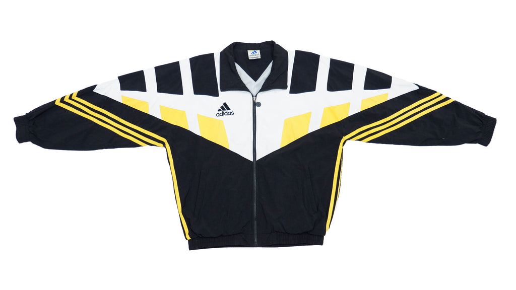 Adidas -  Black, White & Yellow Colorblock Windbreaker 1990s Large Vintage Retro