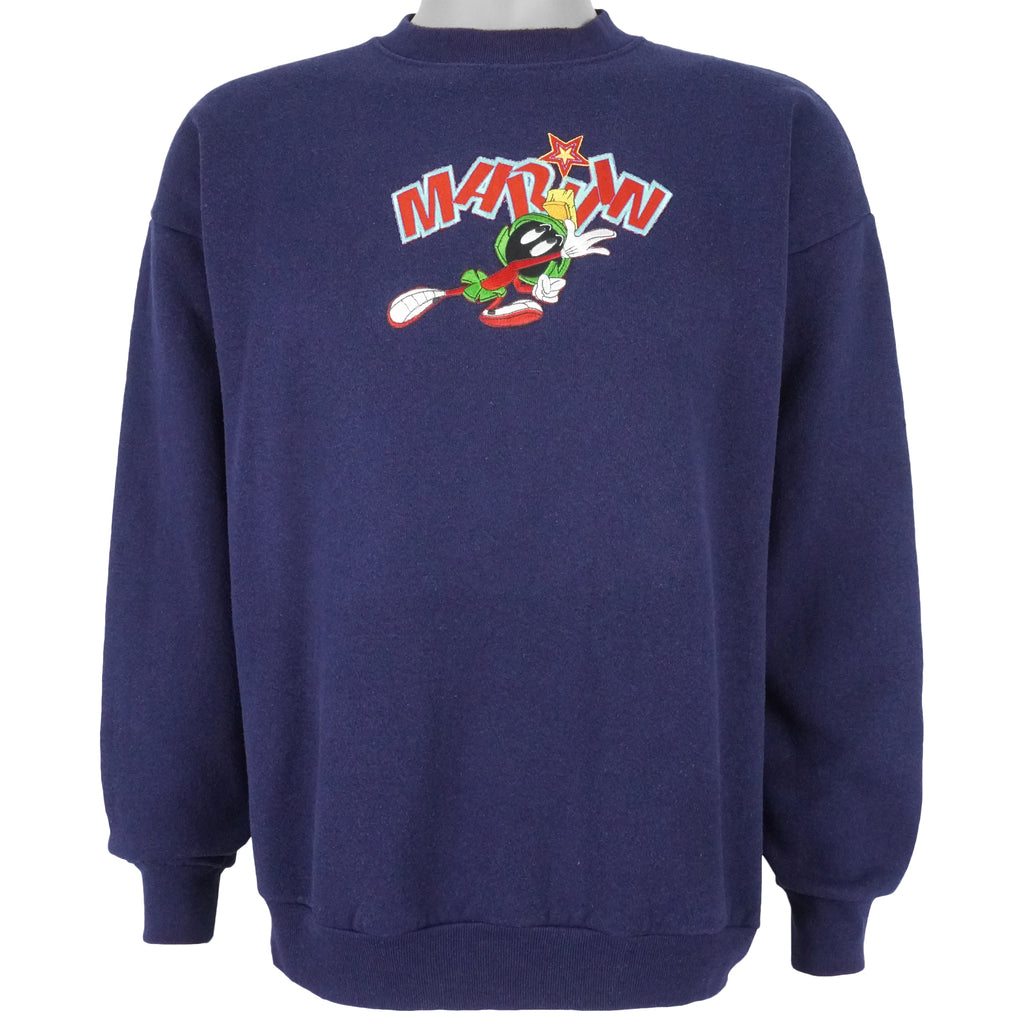 Looney Tunes - Marvin The Martian Embroidered Crew Neck Sweatshirt 1990s Large Vintage Retro