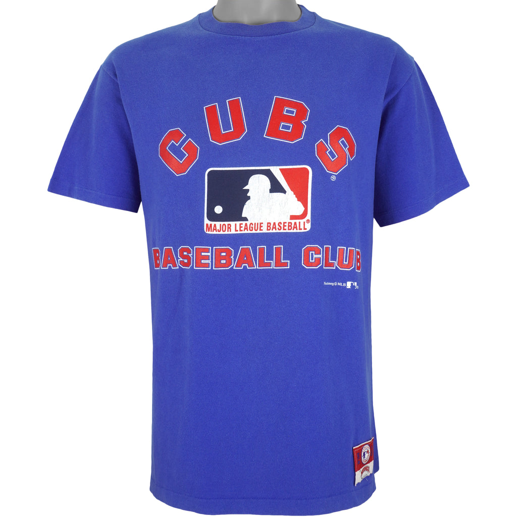 MLB (Nutmeg) - Blue Chicago Cubs Single Stitch T-Shirt 1990s Medium Vintage Retro Baseball