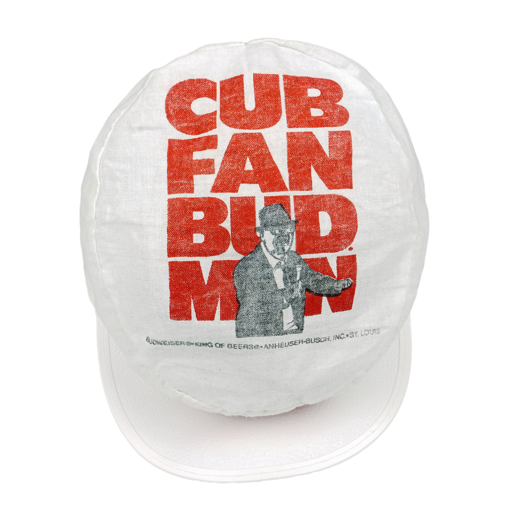 Budweiser - White Cub Fan Bud Man Spell-Out Fitted Hat OSFA Vintage Retro Baseball