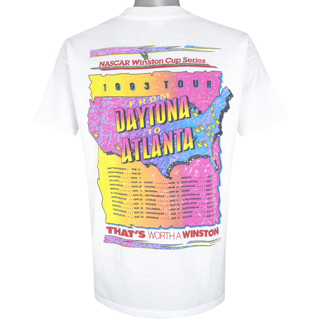 NASCAR - White Winston Cup Series, From Daytona to Atlanta T-Shirt 1993 X-Large Vintage Retro