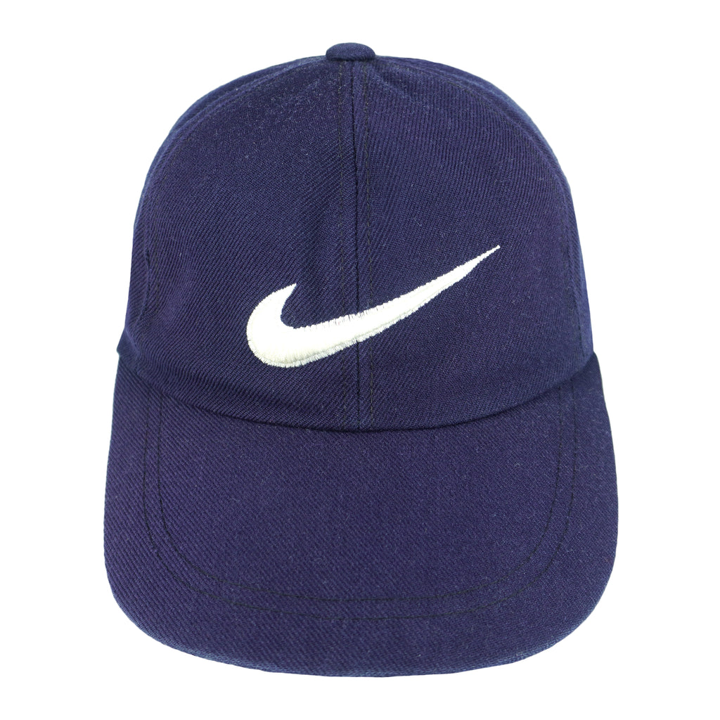 Nike - Navy Blue Big Logo Adjustable Hat 1990s OSFA Vintage Retro