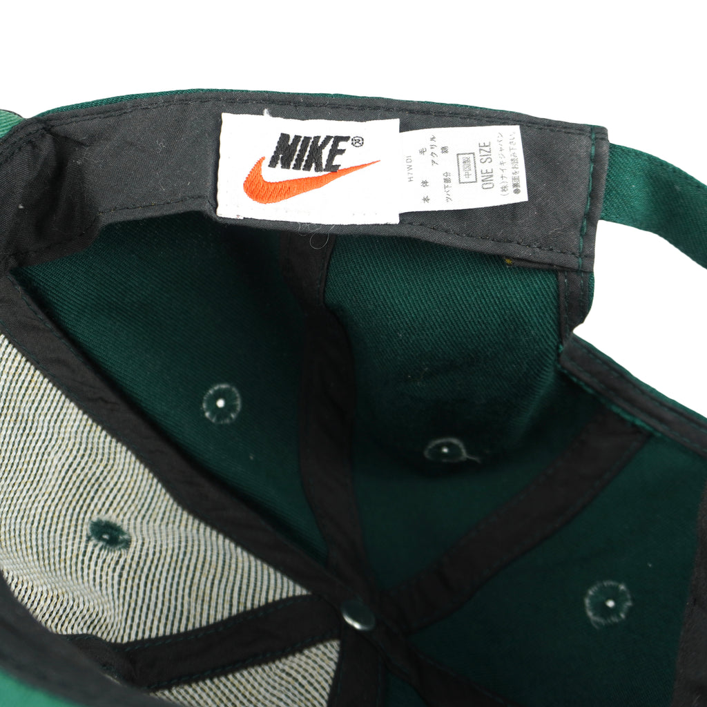 Nike - Black & Green Big Logo Adjustable Hat 1990s OSFA Vintage Retro