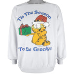Vintage - The Season To Be Greedy, Garfield Crew Neck Sweatshirt 1990s X-Large