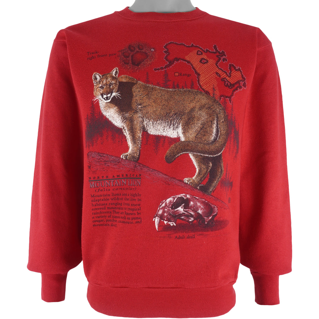Vintage - Red Mountain Lion Crew Neck Sweatshirt 1990s Medium Vintage Retro