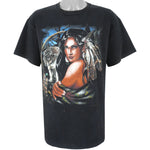 Vintage (Delta) - Black Wolf Native American T-Shirt 1990s Large