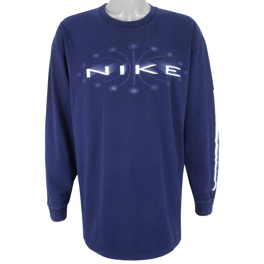 Nike - Blue Big Spell-Out Crew Neck Sweatshirt 1990s X-Large Vintage Retro