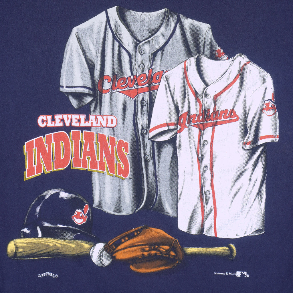 MLB (Nutmeg) - Cleveland Indians Single Stitch T-Shirt 1990s Large Vintage Retro Baseball