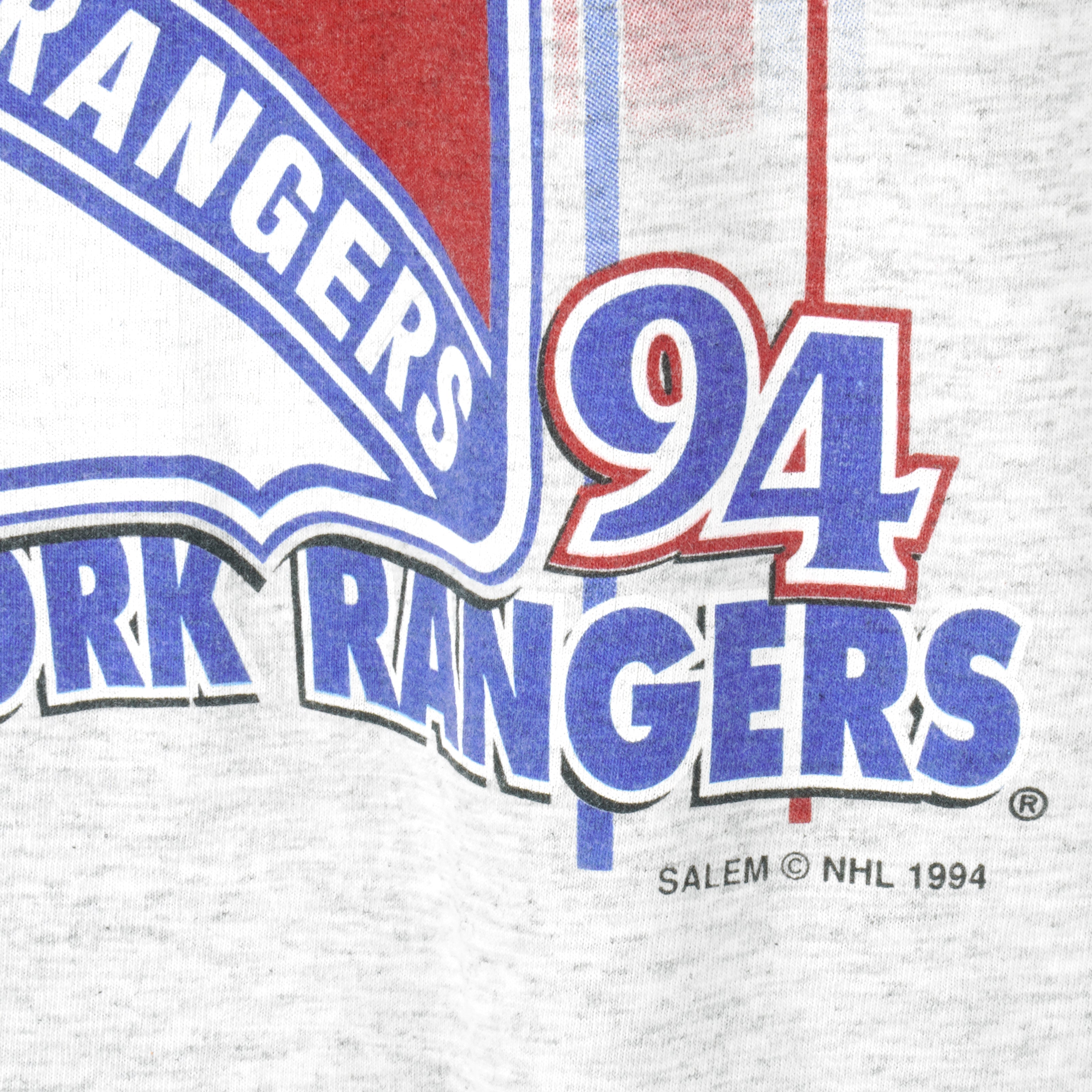 Vintage 1992 NHL New York Rangers Spellout Baby Blue T-Shirt