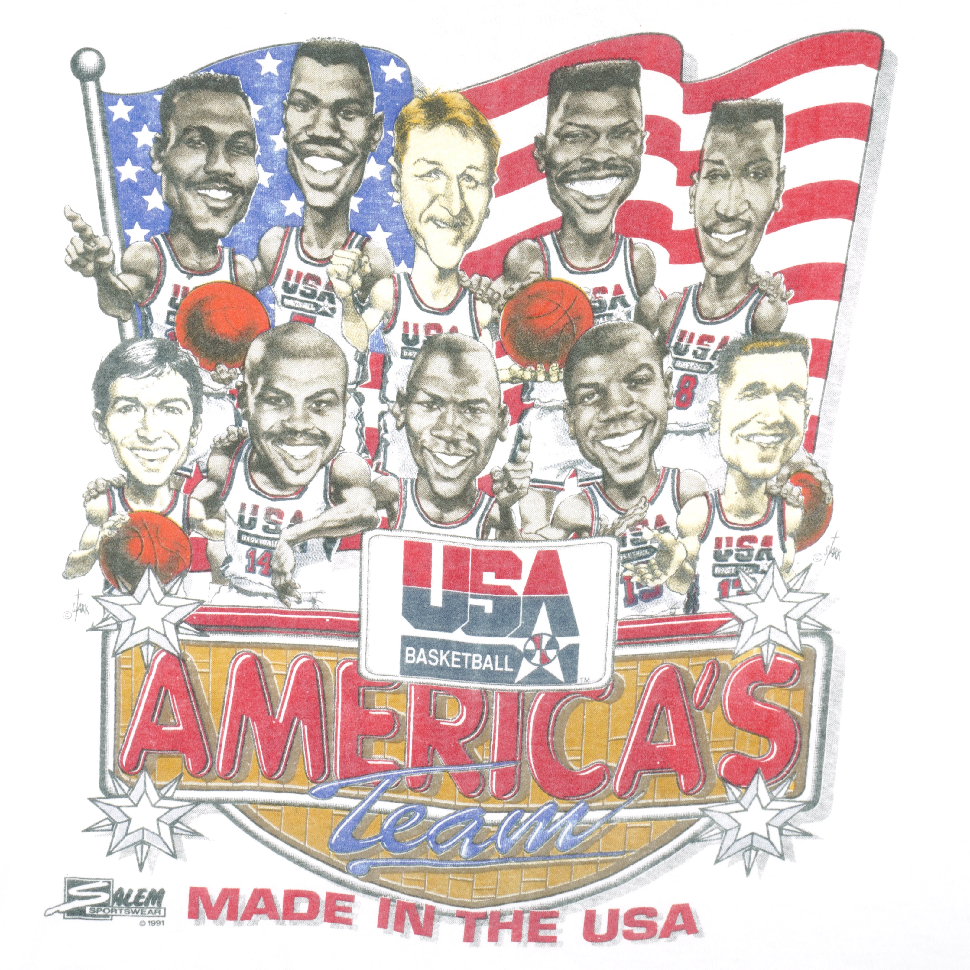 Usa Dream Team Retro Caricature Basketball T Shirt
