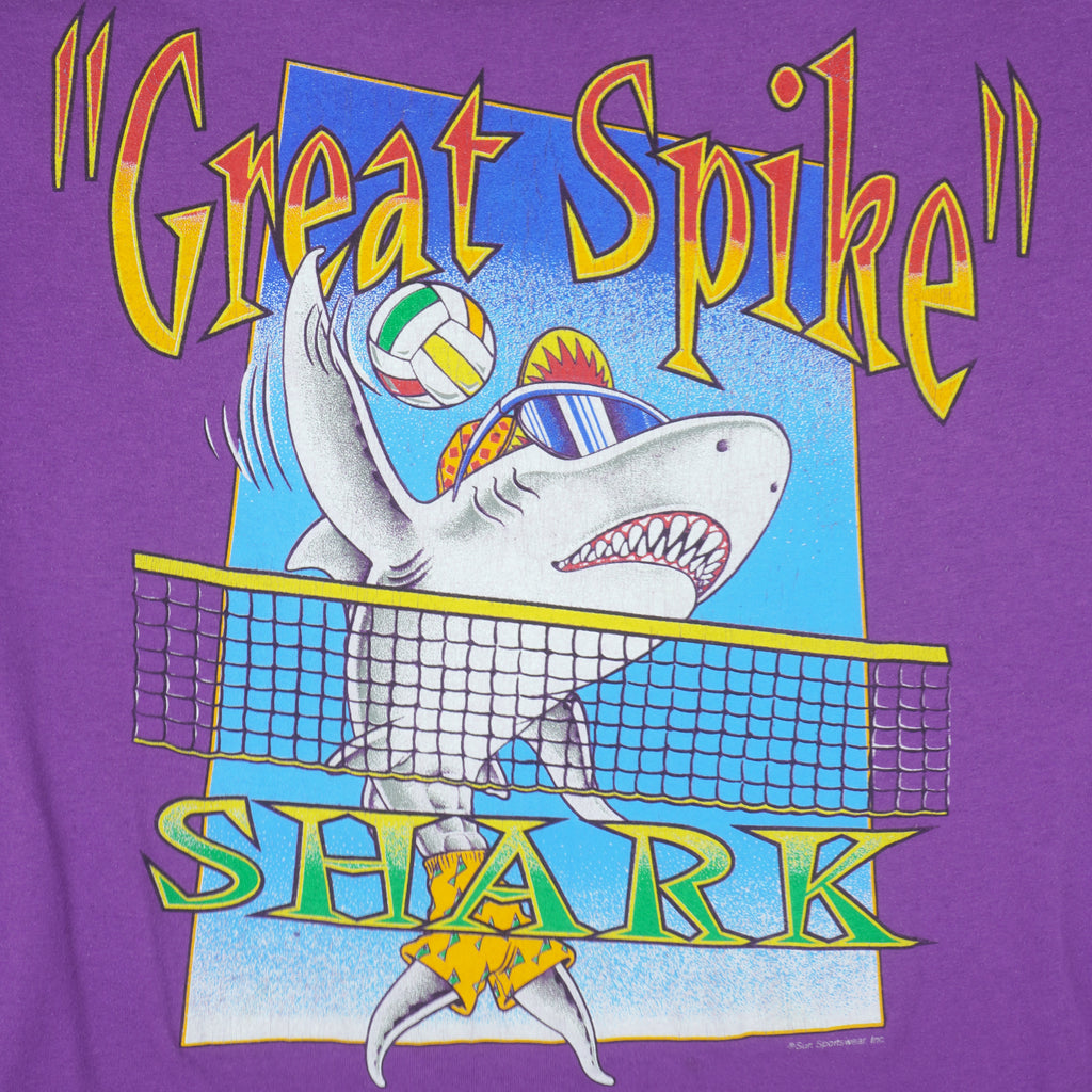 Vintage (Sun) - Great Spike Shark Beach Volleyball Single Stitch T-Shirt  1990s X-Large