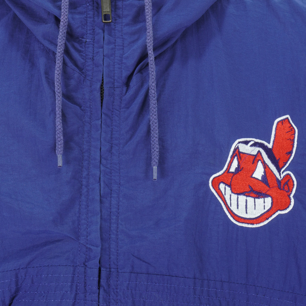 Starter - Cleveland Indians Zip-Up Hooded Windbreaker 1990s Medium Vintage Retro Baseball