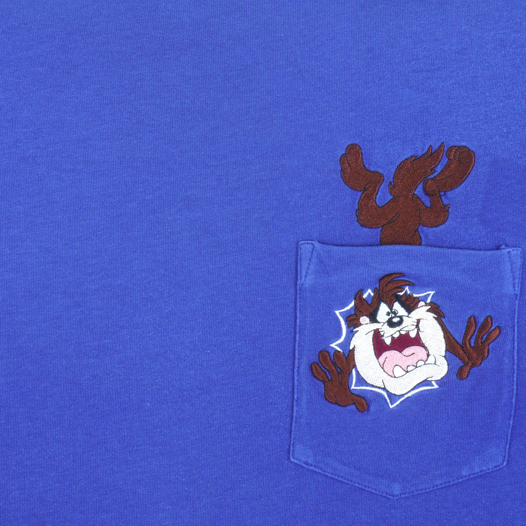 Looney Tunes - Tasmanian Devil  Embroidered T-Shirt 1990s X-Large Vintage Retro