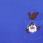 Looney Tunes - Tasmanian Devil  Embroidered T-Shirt 1990s X-Large Vintage Retro