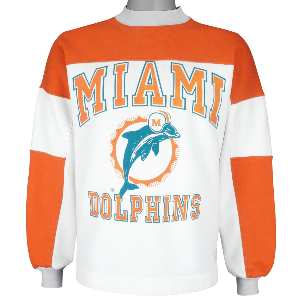 NFL (Logo 7) - Miami Dolphins Big Logo Crew Neck Sweatshirt 1990s Small Vintage Retro Football