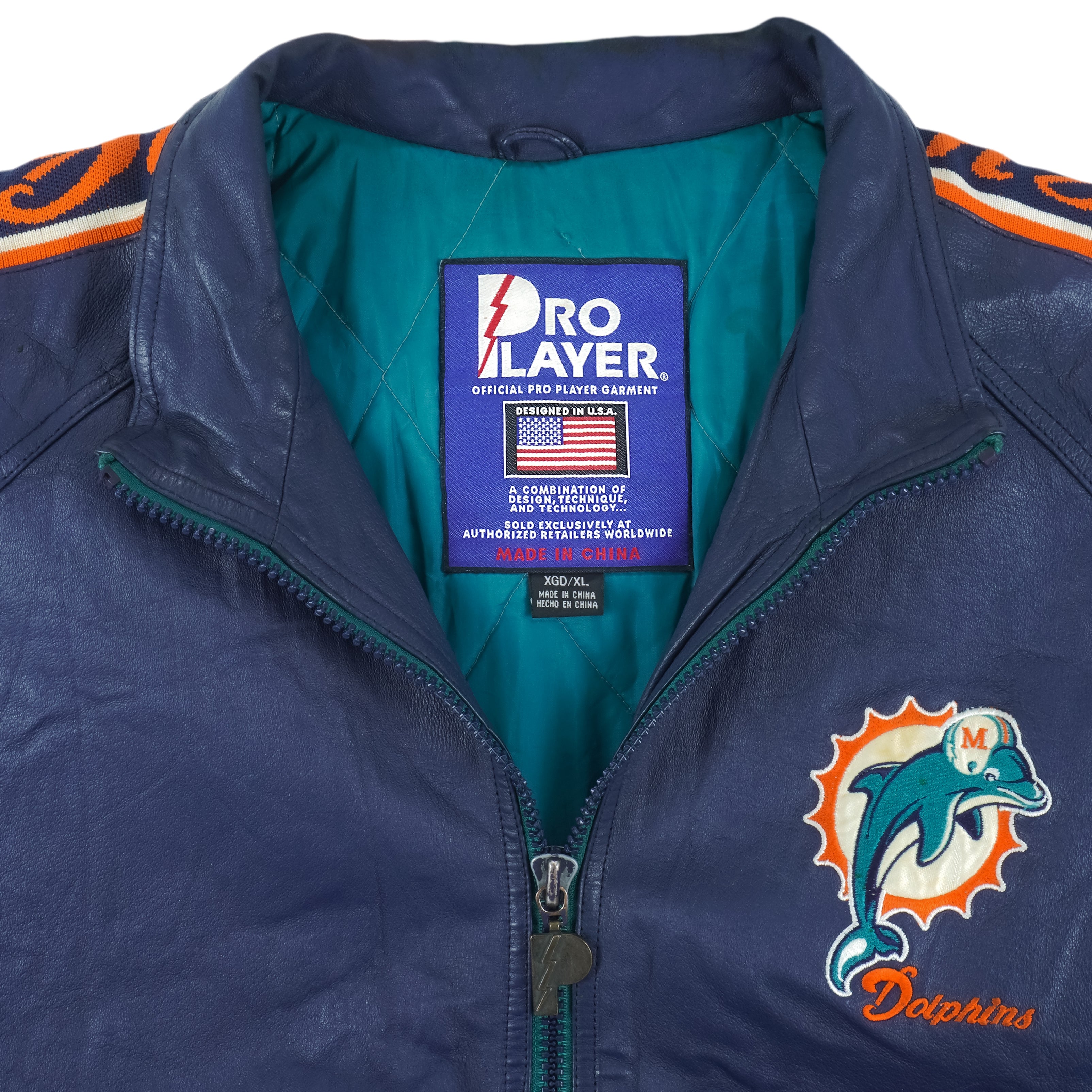 Maker of Jacket Black Leather Jackets Vintage Pro Player NFL Miami Dolphins