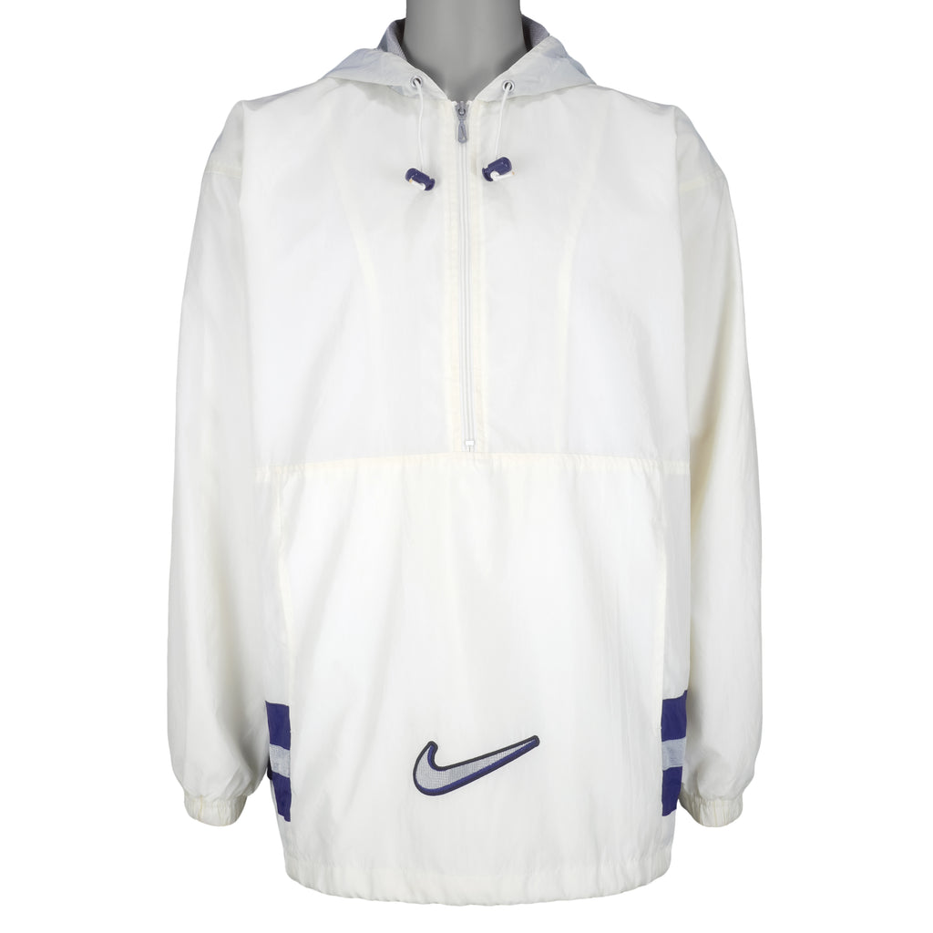 Nike - White 1/2 Zip Big Logo Hooded Windbreaker 1990s Large Vintage Retro