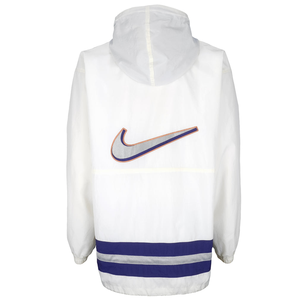 Nike - White 1/2 Zip Big Logo Hooded Windbreaker 1990s Large Vintage Retro