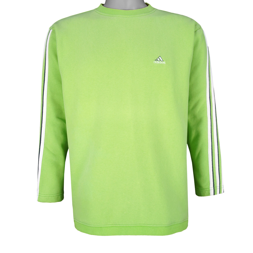 Adidas - Green Stripe Sweatshirt 1990s Medium Vintro Retro