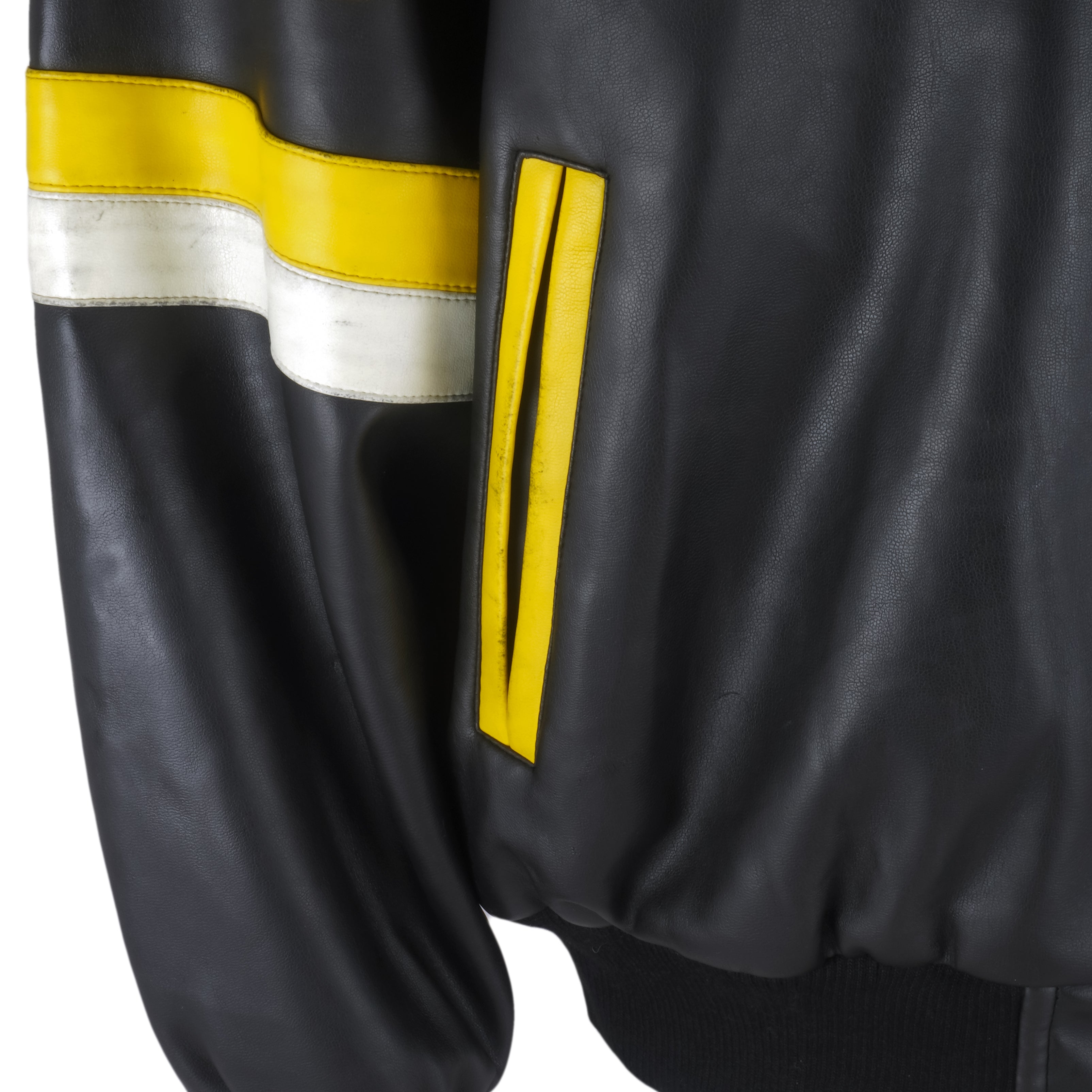 Mens Pittsburgh Steelers Jacket Faux Leather Logo Spellout Black & Yellow  Medium