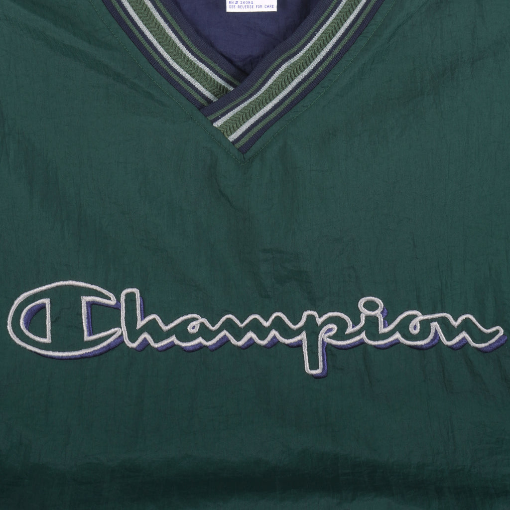 Champion - Green Embroidered V-Neck Windbreaker 1990s XX-Large Vintage Retro