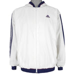 Adidas - White Zip-Up Hooded Windbreaker 1990s Large Vintage Retro