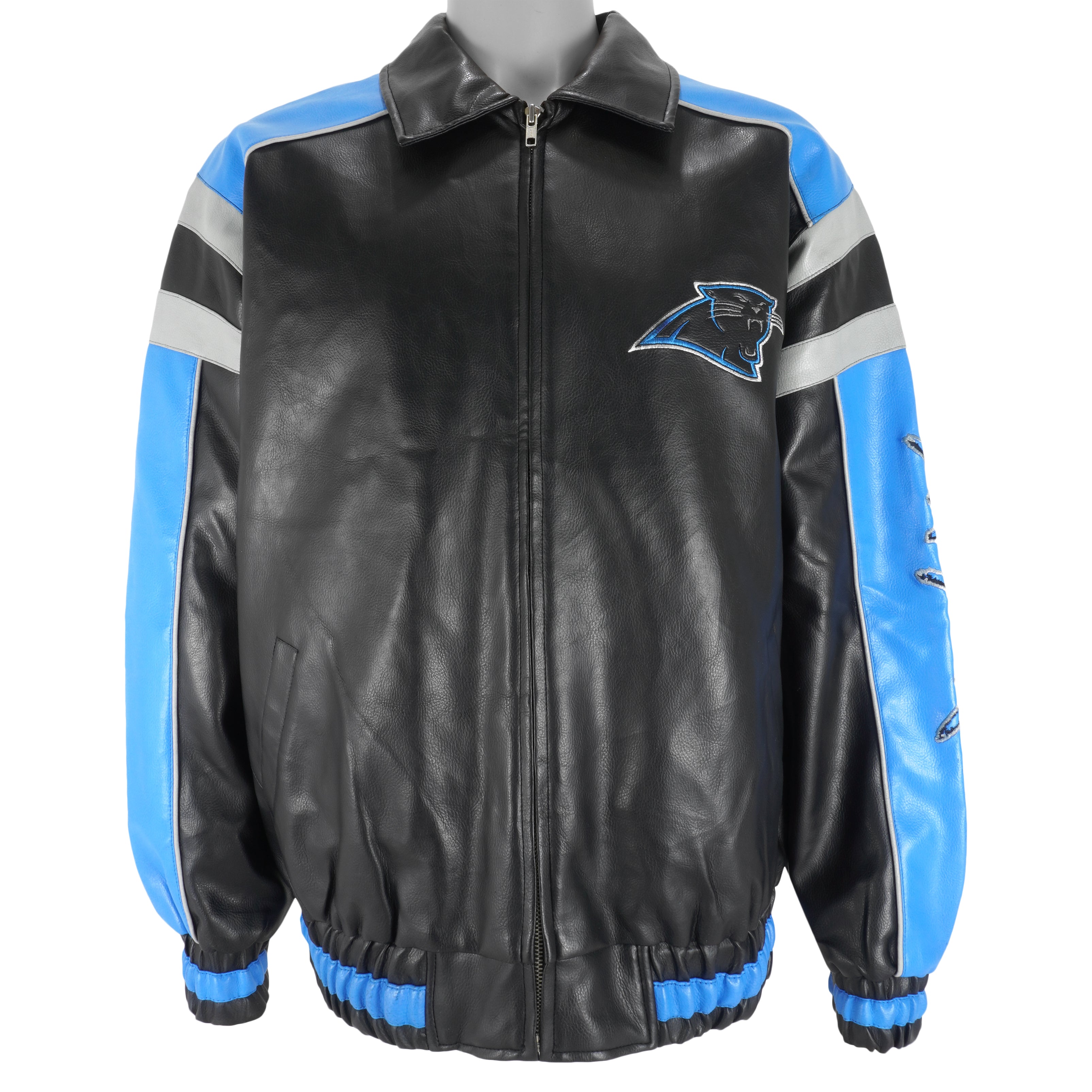 NFL Team Carolina Panthers Black Leather Vest