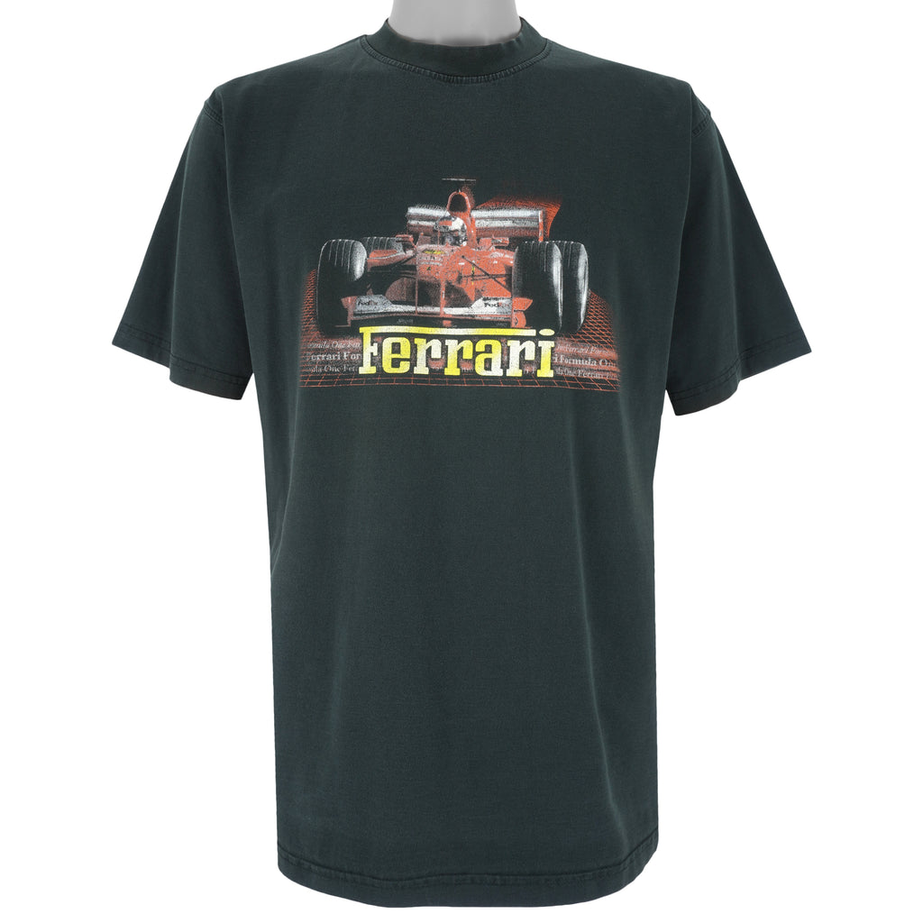 Nascar - Black Ferrari Big Spell-Out T-Shirt 1990s Large Vintage Retro