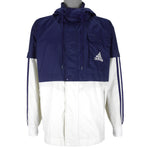 Adidas - Navy Blue Big Logo Hooded Jacket 1990s Medium Vintage Retro