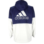 Adidas - Navy Blue Big Logo Hooded Jacket 1990s Medium