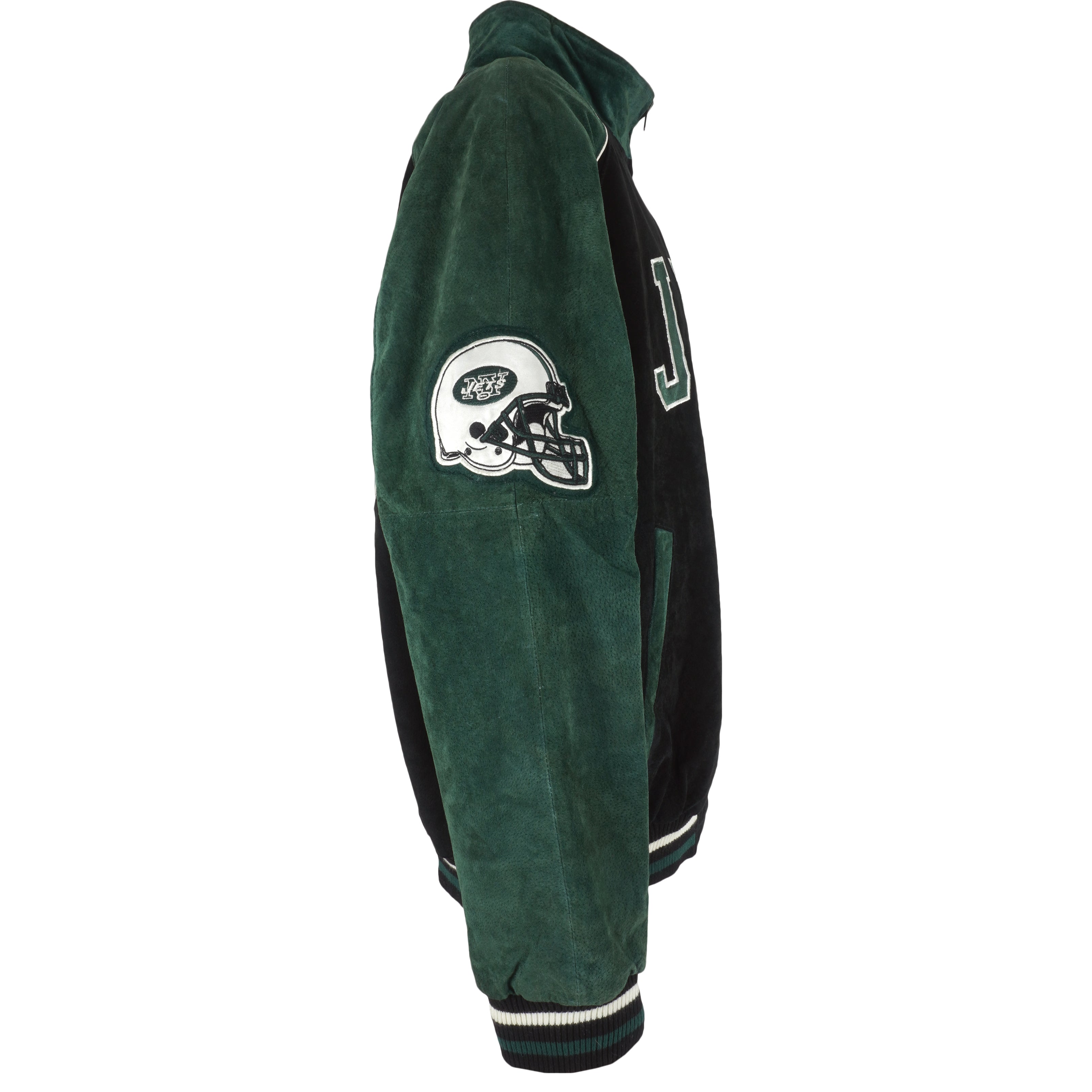 Maker of Jacket Fashion Jackets Vintage New York Jets NFL Black and Green Leather