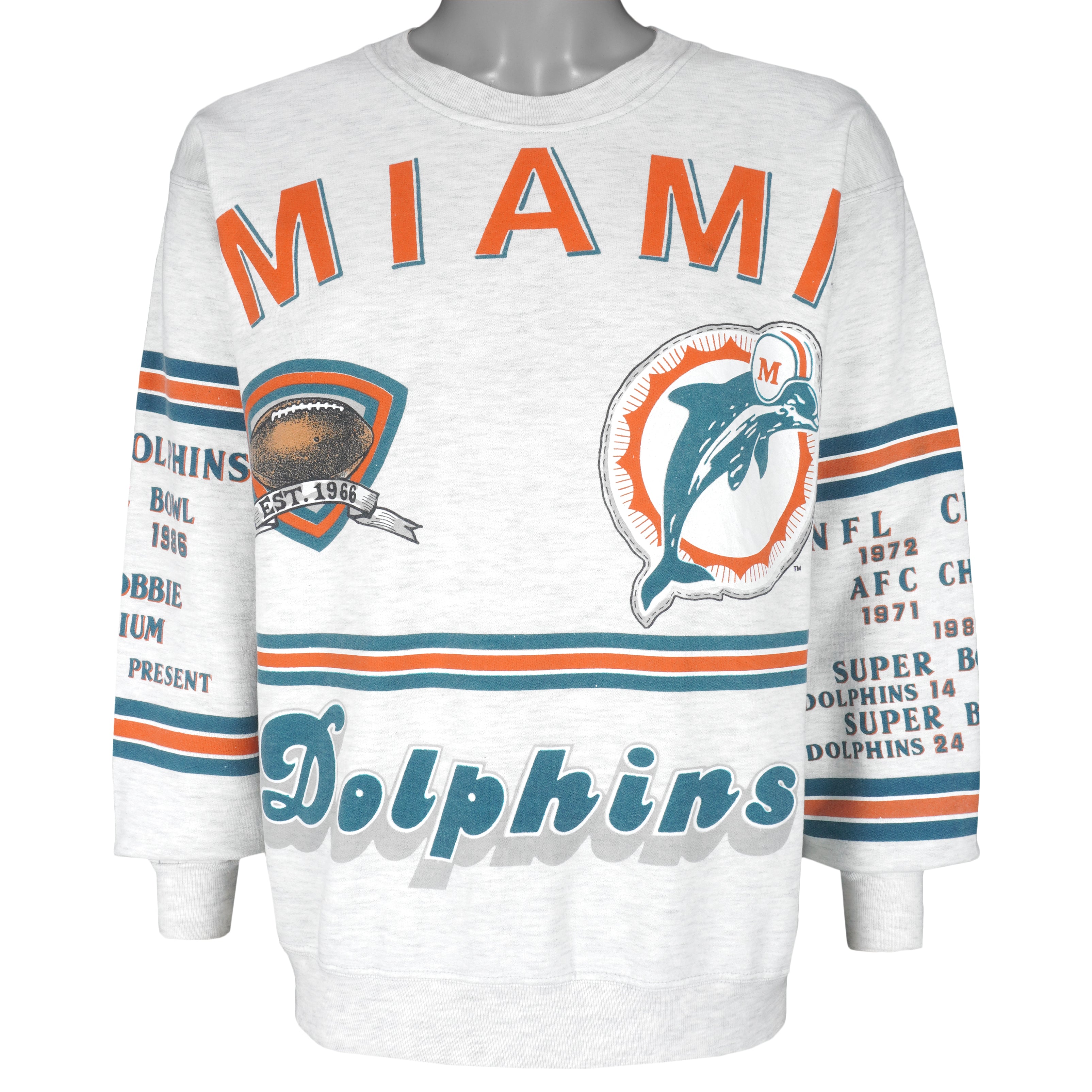 CustomCat Miami Dolphins 1990's Vintage NFL Crewneck Sweatshirt Black / XL