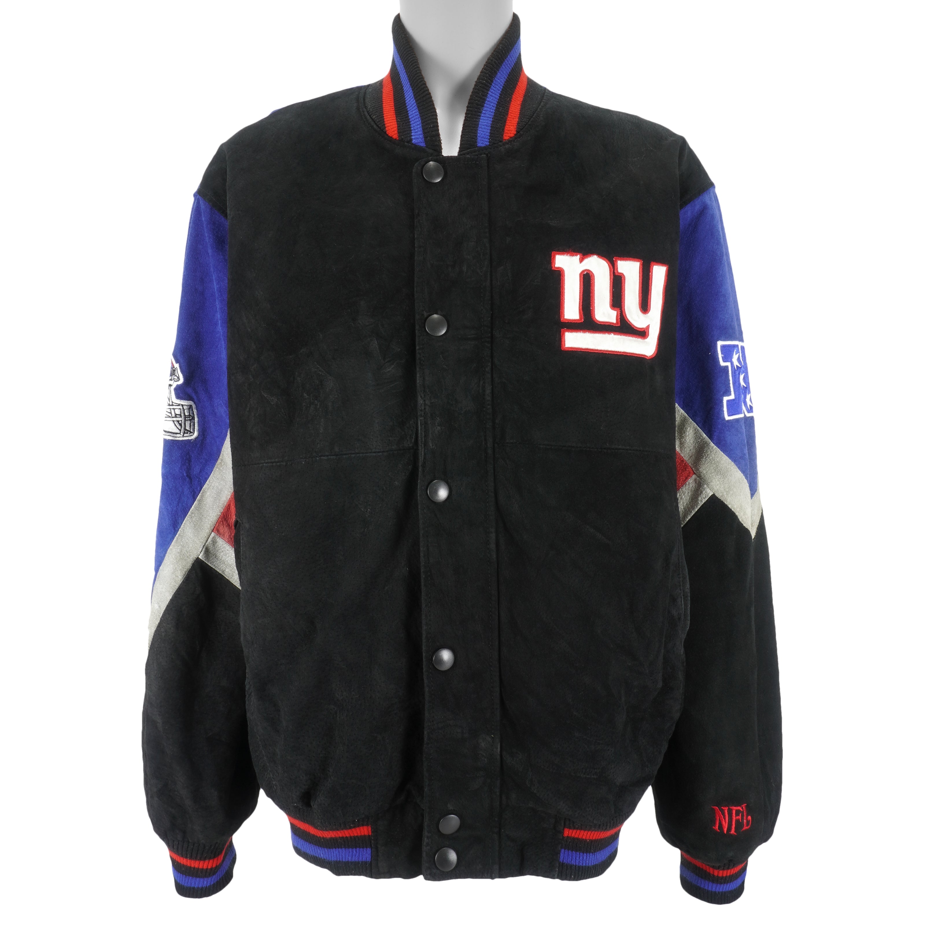 NFL New York Giants Black White Leather Bomber Jacket