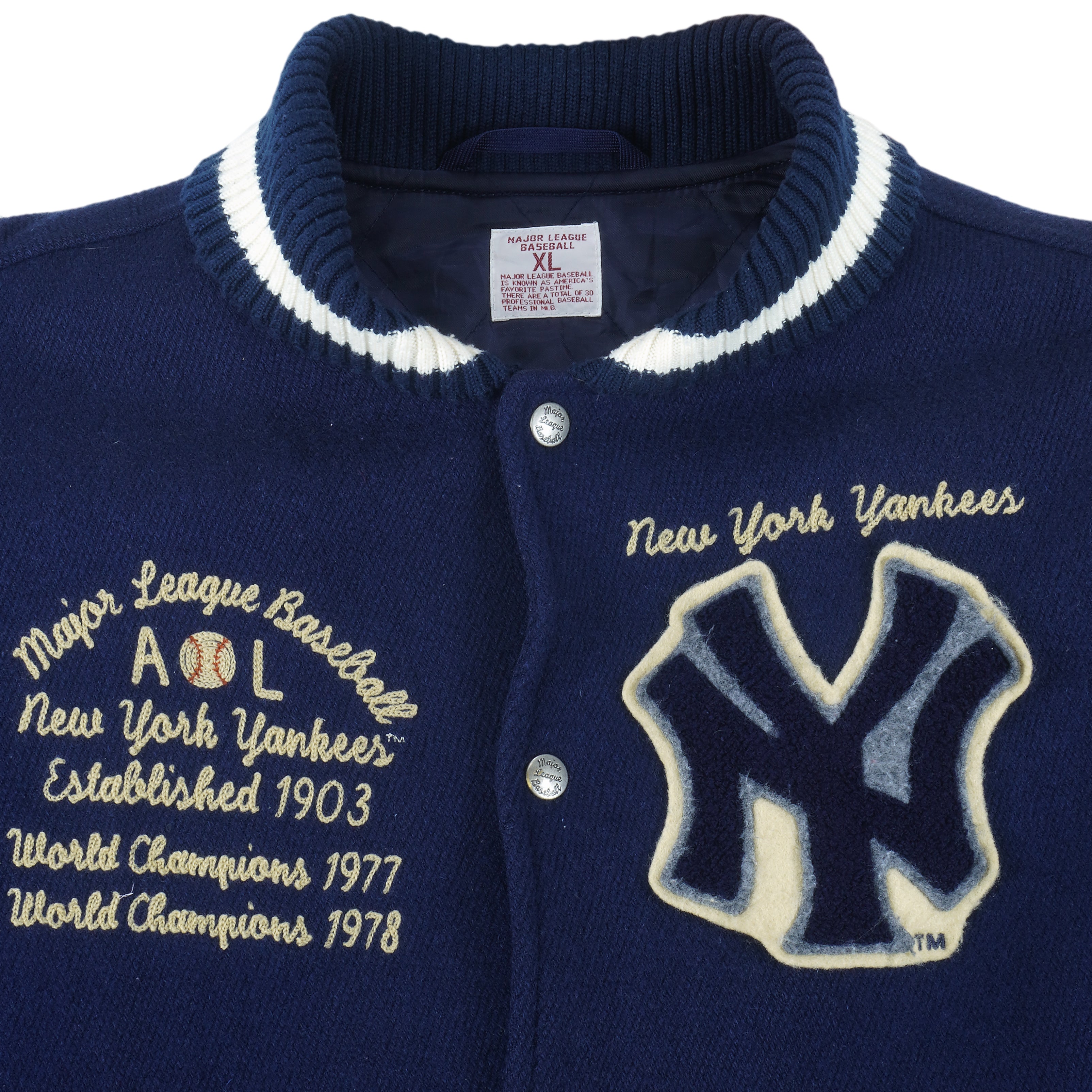 New York Yankees MLB Large Wool & Leather Letterman Jacket Embroidered VTG  Nike